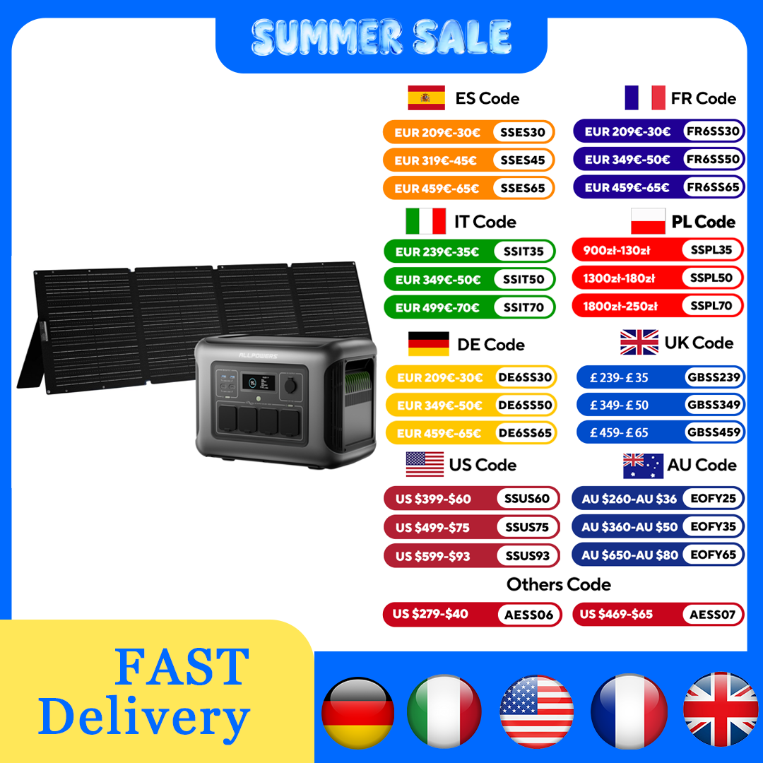 Rv Solar Kit 400W - ALLPOWERS R1500 LITE ポータブル電源 1056Wh ソーラー発電機