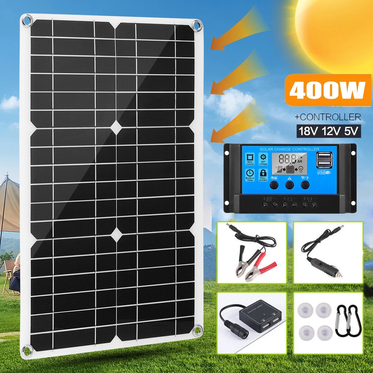 Rv Solar Kit 400W - 400W セミフレキシブルソーラーパネルキット PWM ソーラー充電コントローラー 防水ソーラー充電器 12V