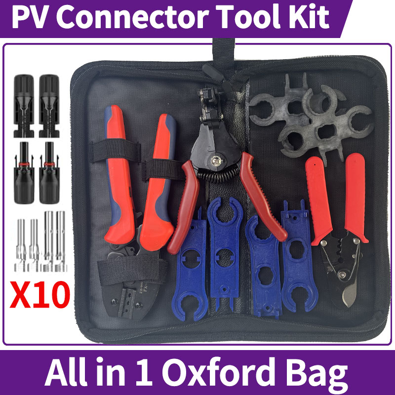 Mc4 Crimping Tool - ソーラーパネル PV ケーブル圧着工具キット AWG14-10 2.5/4/6mm² ストリッパー、カッター、ソーラースパナ、ソーラーコネクタ付き