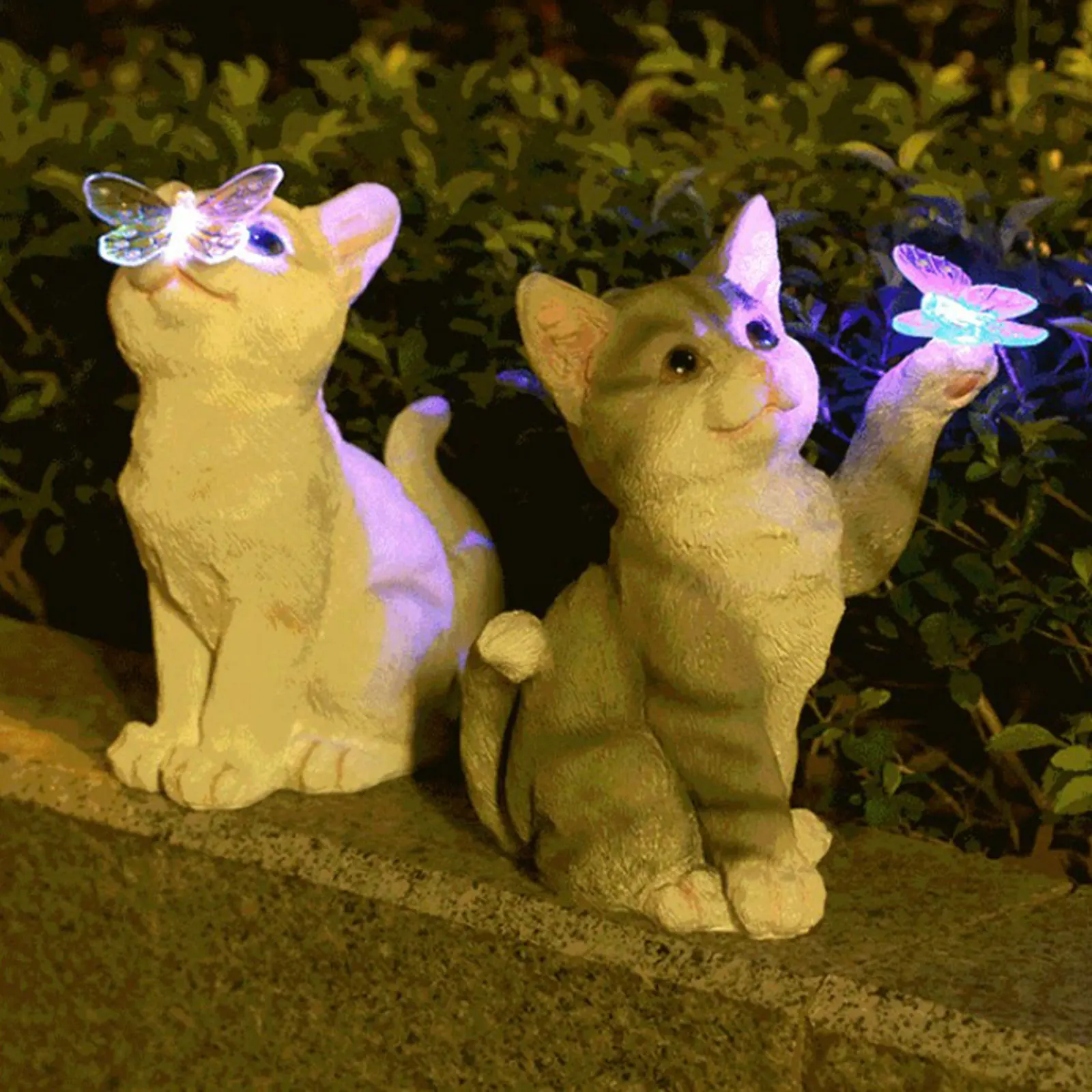 Renewable Energy Solar - 屋外猫彫刻置物ペンダントガーデン LED ソーラーライトかわいい猫動物像彫刻風景庭用